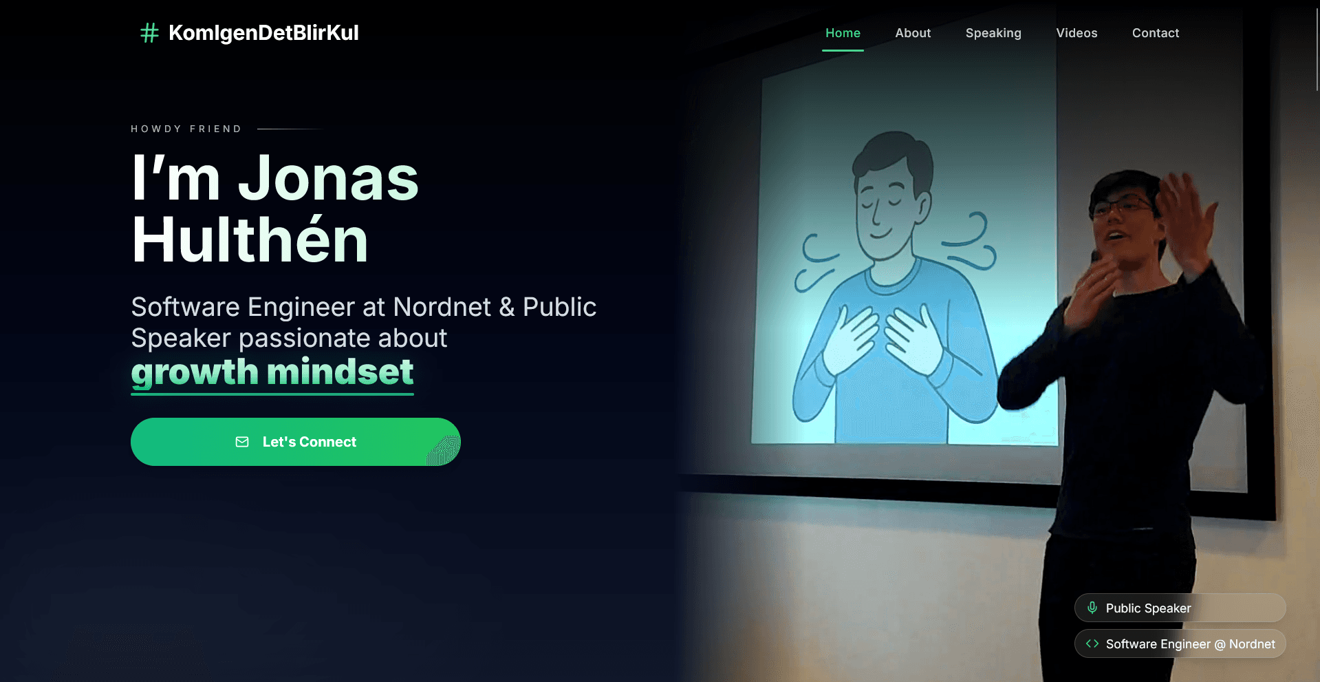 En professionell ensidig webbplats för Jonas Hulthén, en offentlig talare och mjukvaruutvecklare.
